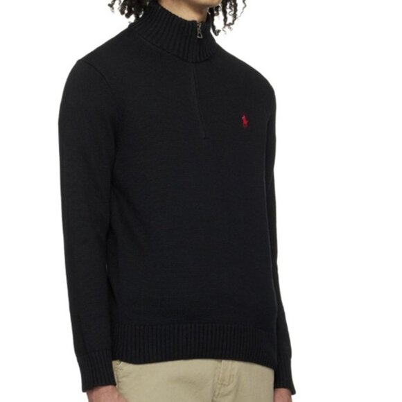 Polo Ralph Lauren Knit Mockneck Quarter Zip Cotton Black Sweater - Picture 1 of 9